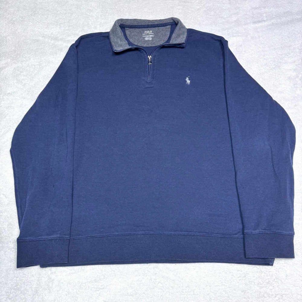 Polo Ralph Lauren Pullover Mens XL Navy Blue Quarter Zip Sweatshirt Cotton Blend - Picture 1 of 6